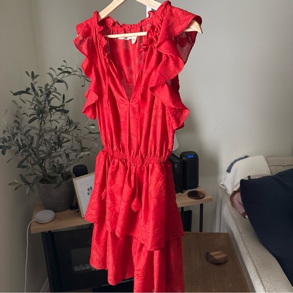 Chelsea & Violet Sleeveless Red Roses Ruffle Jardin Chinoiserie Dress Size S - Picture 3 of 12